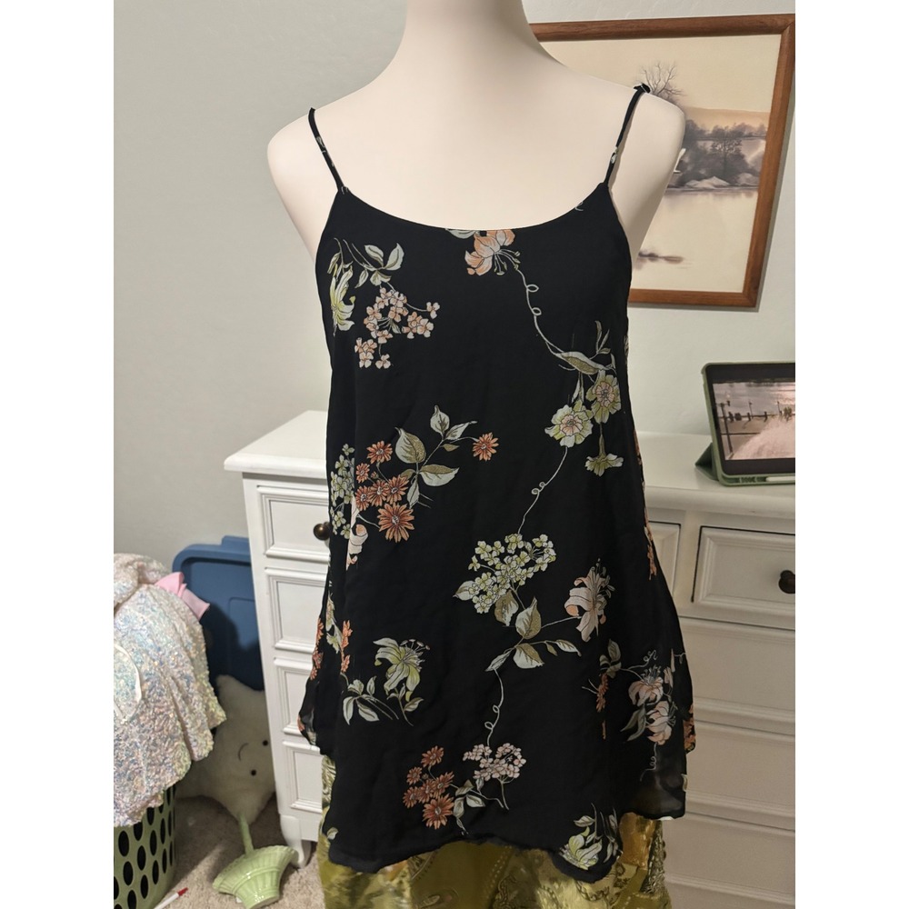 Brandy Melville Floral Cami Black Summer Tank Top One Size Adjustable Straps